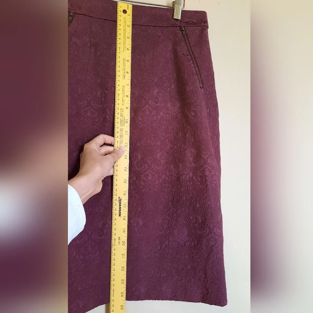 Downeast Rich Burgundy Tapestry Brocade Pencil Skirt Office Career Church
